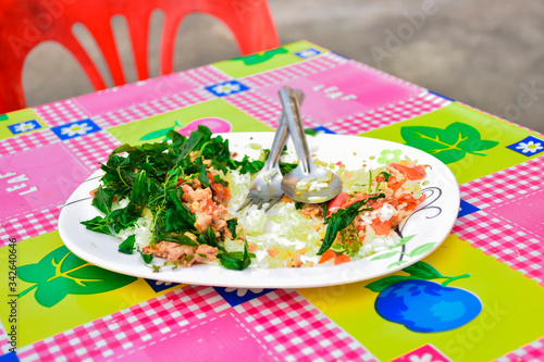 Stir fried basil or Thai food on the table at Walking Street.