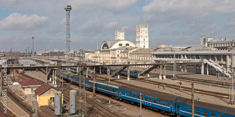 Kharkiv, Ukraine - March 23, 2012: Kharkiv Passenger Railway Station on a sunny summer day in Kharkiv, Ukraine