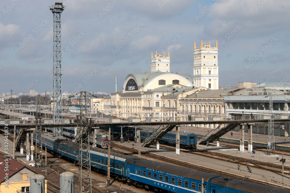 Kharkiv, Ukraine - March 23, 2012: Kharkiv Passenger Railway Station on a sunny summer day in Kharkiv, Ukraine