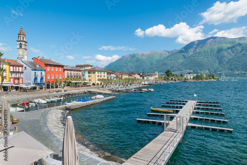 Big Swiss lake. Scenic view of lake Maggiore with Ascona town