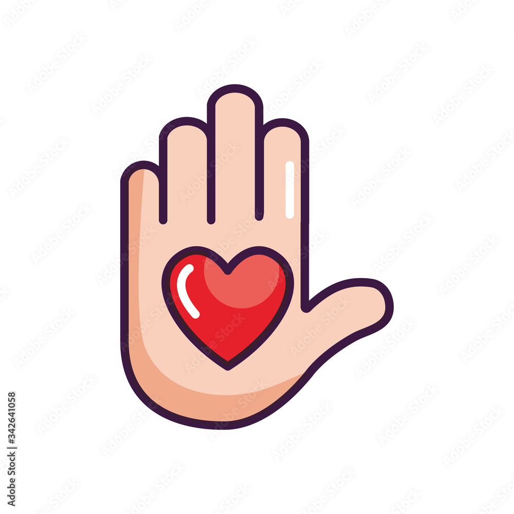 hand with heart icon, line color style hand with heart icon, line color style