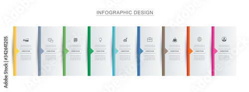 9 data infographics tab paper index template. Vector illustration abstract background. Can be used for workflow layout, business step, banner, web design.