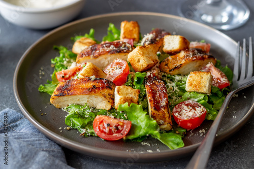 Caesar salad with chicken. Healthy eating. Diet. Recipes of national dishes.