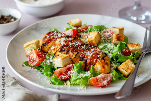 Caesar salad with chicken. Healthy eating. Diet. Recipes of national dishes.