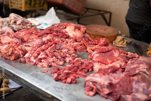 Raw meat in Thai street maket.