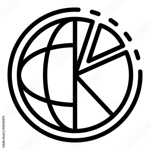 Globe and pie chart icon. Outline globe and pie chart vector icon for web design isolated on white background