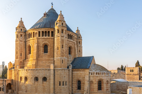 The Dormitsion abbey in Jerusalem at sunset