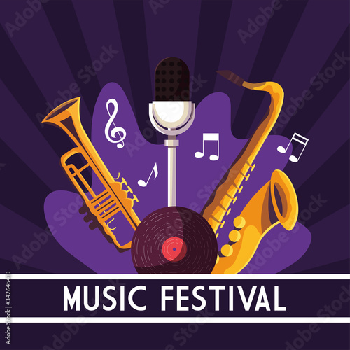 poster music festival with musical instrument