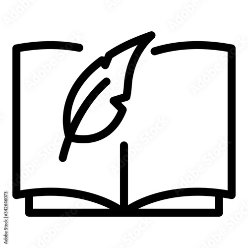 Feather wrote in diary icon. Outline feather wrote in diary vector icon for web design isolated on white background