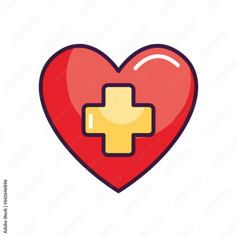 heart with medical cross icon, line color style heart with medical cross icon, line color style