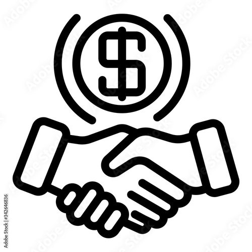 Dollar sign handshake icon. Outline dollar sign handshake vector icon for web design isolated on white background
