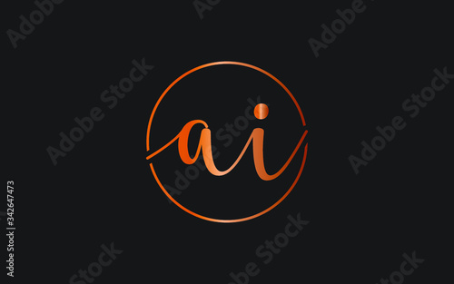 ai or ia and a, i Lowercase Cursive Letter Initial Logo Design, Vector Template