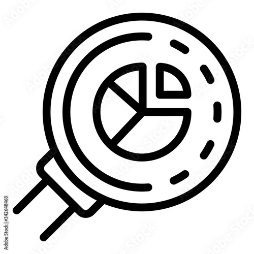 Diagram pie in magnifier icon. Outline diagram pie in magnifier vector icon for web design isolated on white background
