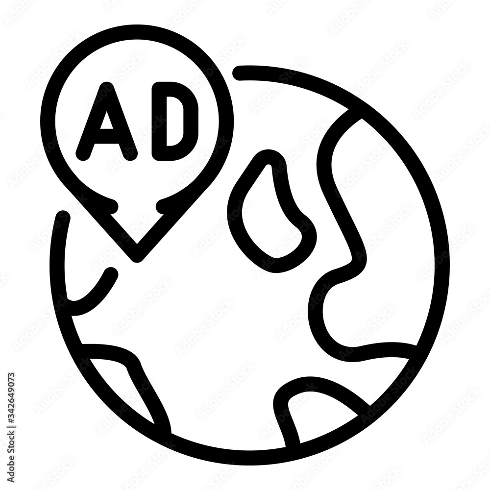 Ad mark on the globe map icon. Outline ad mark on the globe map vector icon for web design isolated on white background Ad mark on the globe map icon. Outline ad mark on the globe map vector icon for web design isolated on white background