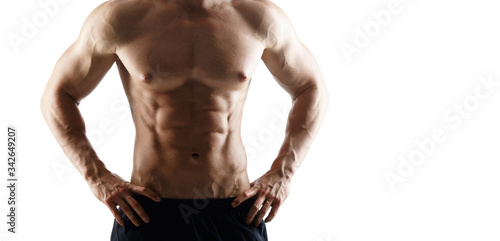Bild auf Leinwand Strong, fit and sporty bodybuilder man over white background.