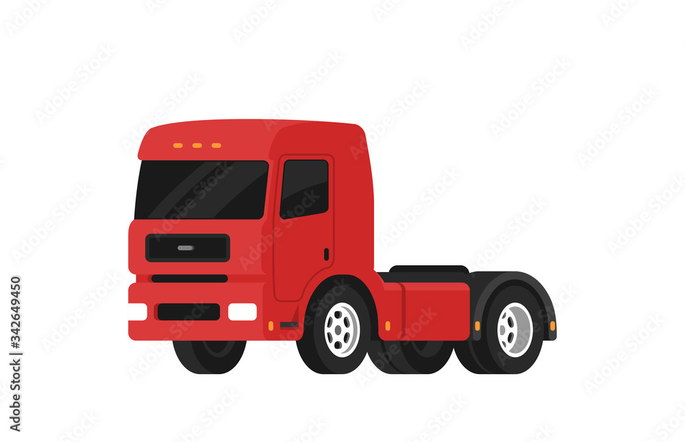 Red semi truck. Vehicle for the carriage of heavy goods. Vector isolated on white background. Side view. Red semi truck. Vehicle for the carriage of heavy goods. Vector isolated on white background. Side view.