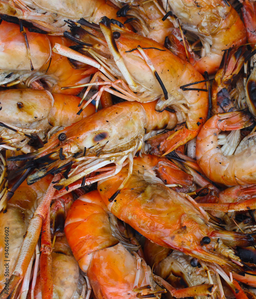 image of grill shrimp homemade seafood on blue background, image of grill shrimp homemade seafood on blue background,