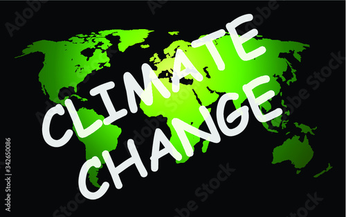 Representation of worldwide climate change on green world map isolated on black background
