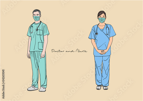 Vector Illustration of Doctor and Nurse fighting against Coronavirus / COVID-19 pandemic / outbreak on the frontline
