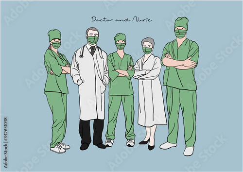 Vector Illustration of Doctor and Nurse fighting against Coronavirus / COVID-19 pandemic / outbreak on the frontline