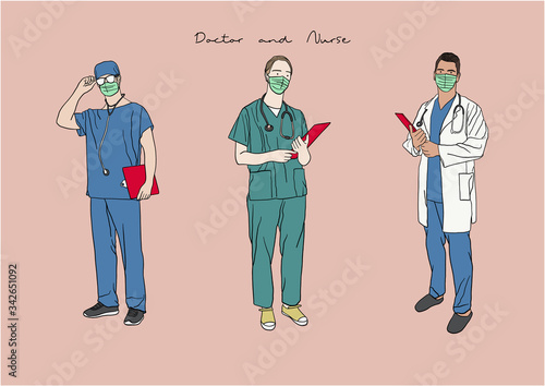 Vector Illustration of Doctor and Nurse fighting against Coronavirus / COVID-19 pandemic / outbreak on the frontline