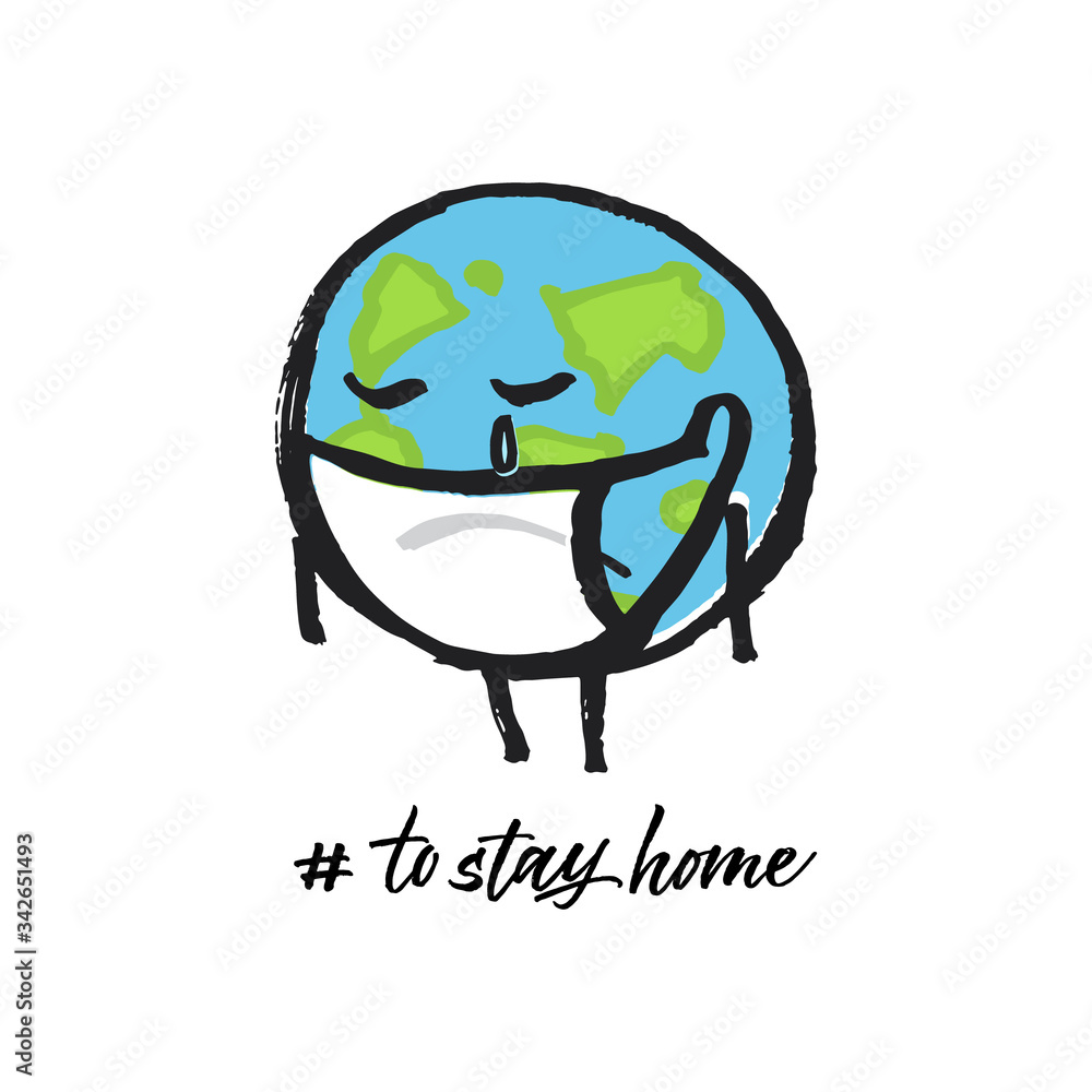 Sad planet earth in a medical mask. Quote Sad planet earth in a medical mask. Quote