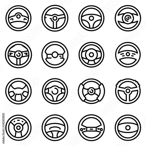 Steering wheel icons set. Outline set of steering wheel vector icons for web design isolated on white background