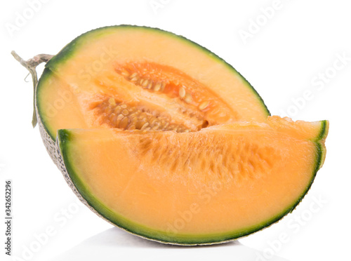 Melon slice healthy fresh fruit from nature isolated on a white background.
