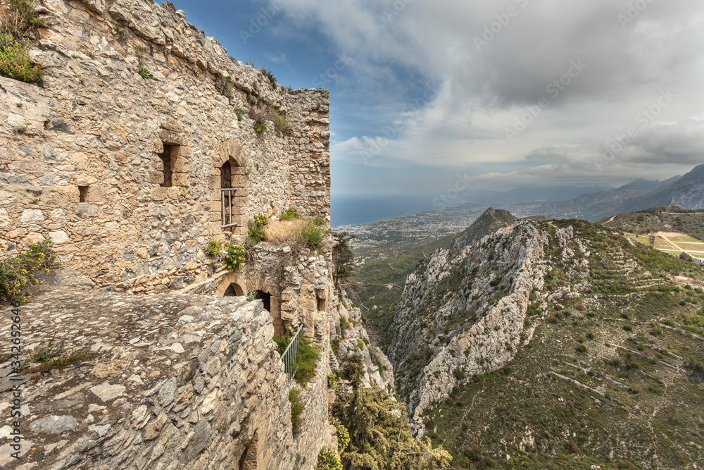 Ruins on the top of St. Hilarion castle near Kyrenia (Girne), North Cyprus