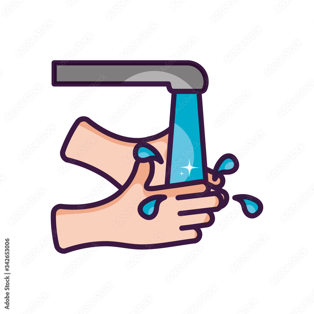 faucet and hand washing, line color style