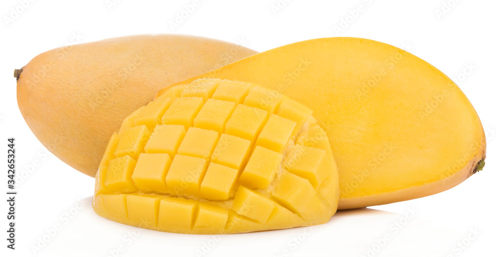 Mango slice cut healthy fresh fruit from nature isolated on a white background. Mango slice cut healthy fresh fruit from nature isolated on a white background.