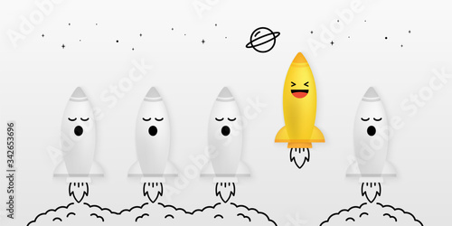 Outstanding cute spaceship on white background, Think different business concept