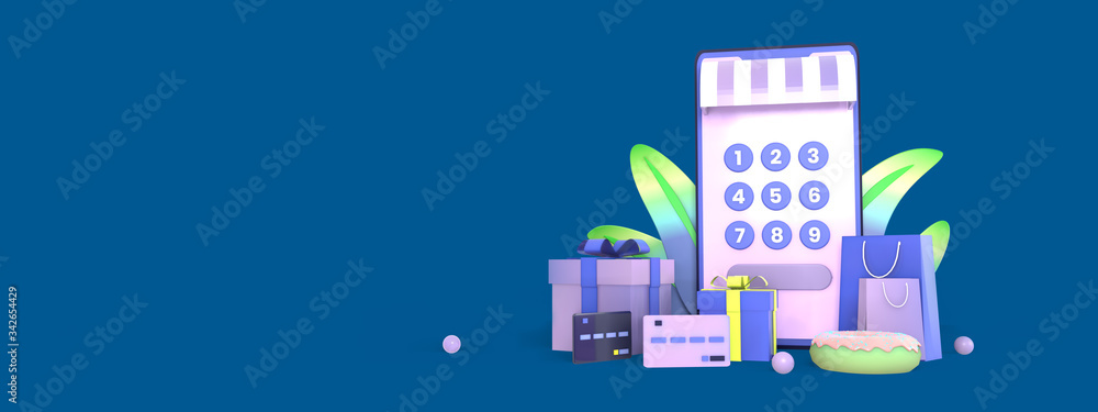 Fototapeta premium Shopping Online background on Website illustration, render, 3D