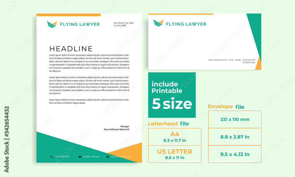 letterhead, Envelope minimalist attorney size DL, A4 and US Letter design template letterhead, Envelope minimalist attorney size DL, A4 and US Letter design template