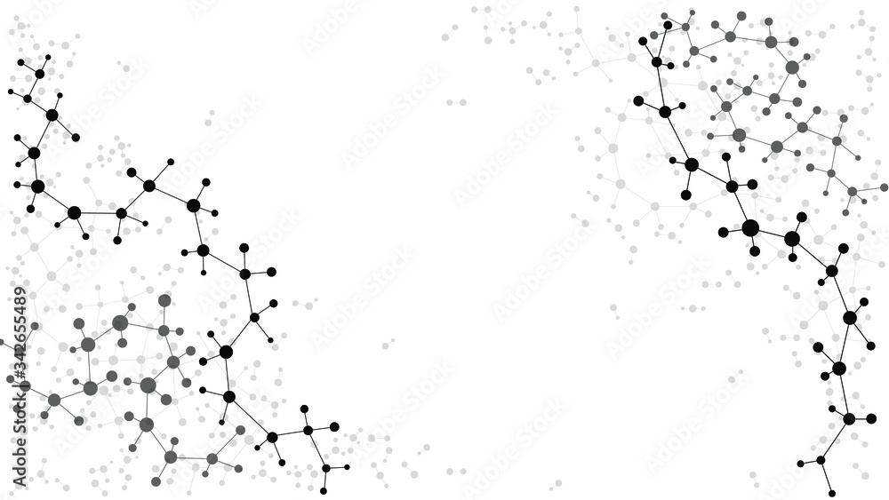 Abstract structure molecule and dna, atom, neurons. Scientific concept for your design. Connected lines with dots. Medical, technology, chemistry, science background. Vector illustration.