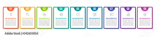 Minimal infographic template design with numbers 9 options or steps.