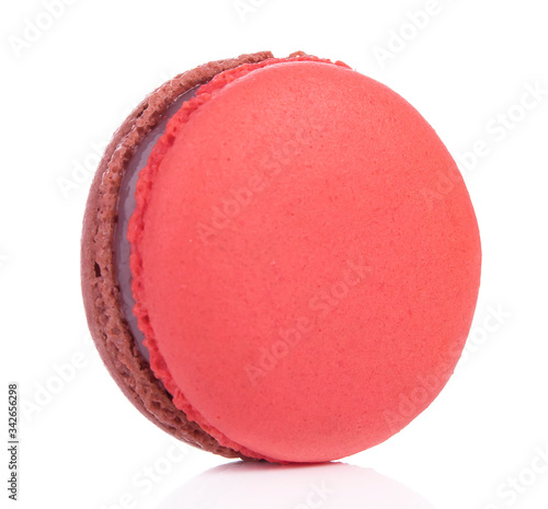 Sweet and colourful french macaroons on white background, Dessert.