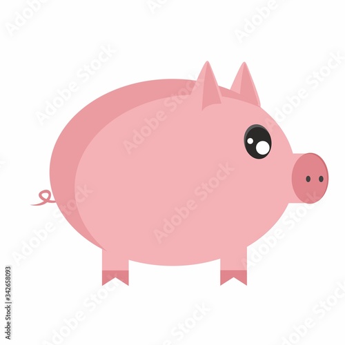 Children's cartoon illustration with the image of a pig. Pig on a white background, drawing for children. Design of children's books, clothing, postcards, logos, alphabet with animals