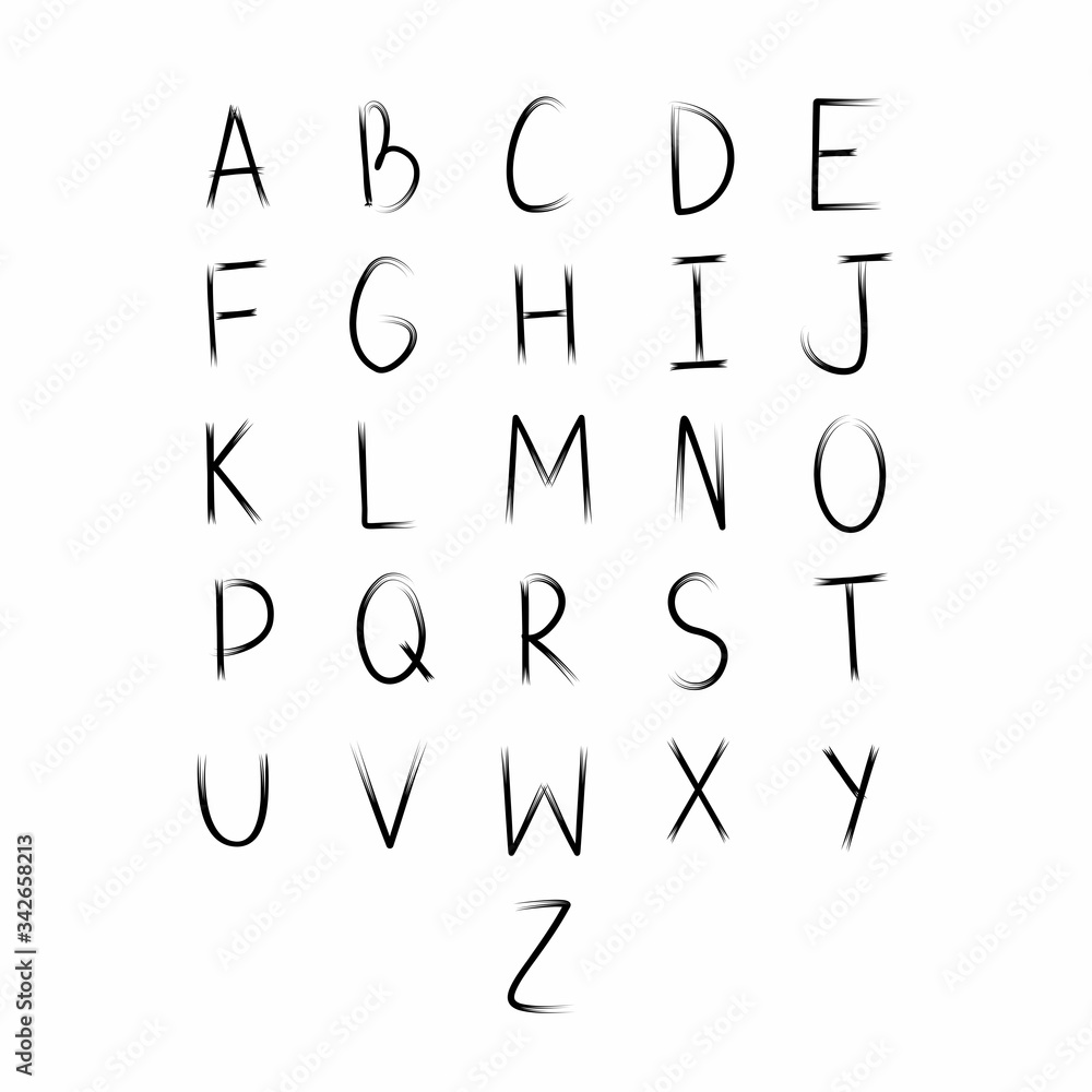 English alphabet with black letters, lettering, writing. Illustration of a creative font. English alphabet with black letters, lettering, writing. Illustration of a creative font.