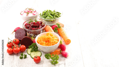 vegetable salad- carrot, beetroot, radish and bean- copy space
