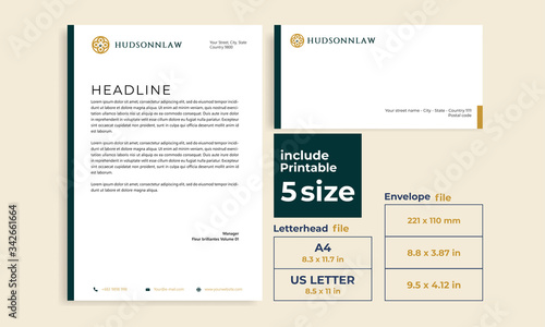 Simple minimalist letterhead, Envelope size DL, A4 and US Letter design template