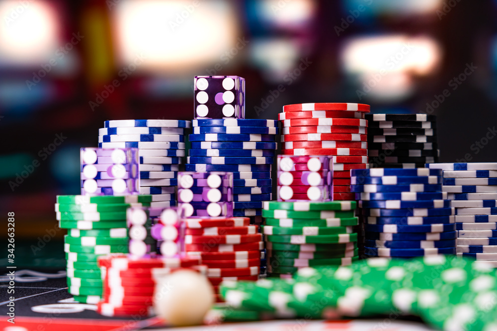 Casino set with Roulette, cards, dice and chips Casino set with Roulette, cards, dice and chips