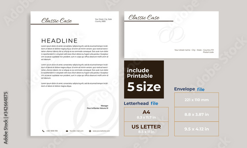 letterhead, Envelope simple brown size DL, A4 and US Letter design template