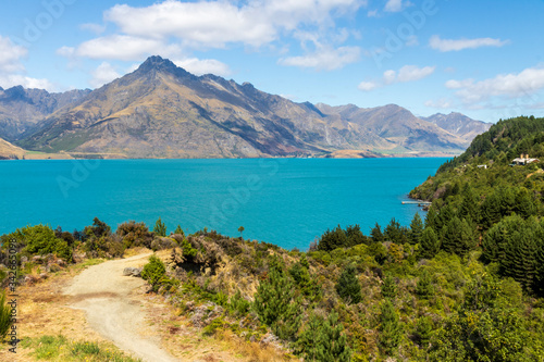 Landscape at lake Wakatipu in New Zealand. South Island.