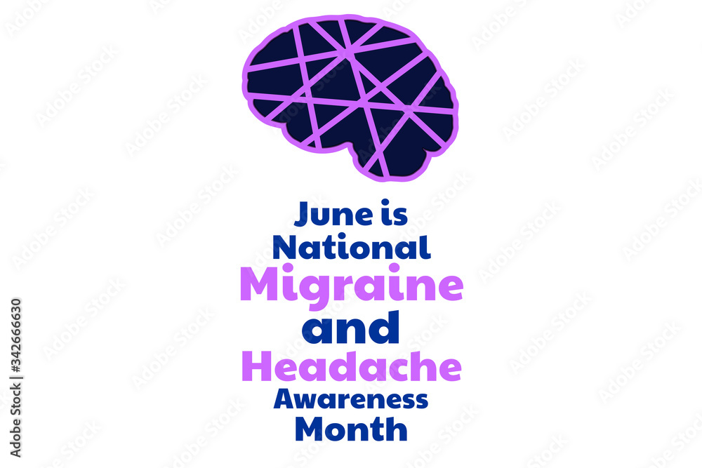 June is National Migraine and Headache Awareness Month. Holiday concept. Template for background, banner, card, poster with text inscription. Vector EPS10 illustration. June is National Migraine and Headache Awareness Month. Holiday concept. Template for background, banner, card, poster with text inscription. Vector EPS10 illustration.