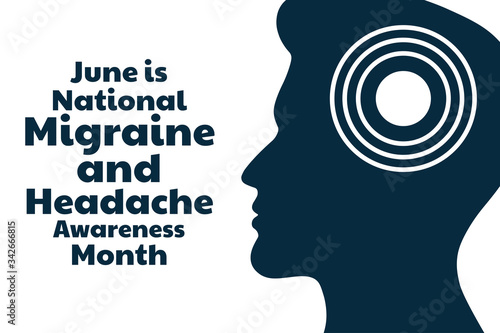 June is National Migraine and Headache Awareness Month. Holiday concept. Template for background, banner, card, poster with text inscription. Vector EPS10 illustration.