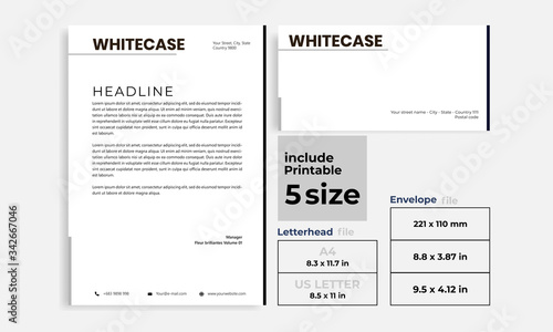 letterhead, Envelope simple black grey size DL, A4 and US Letter design template