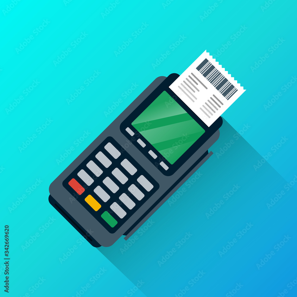 Dataphone vector illustration concept with invoice or receipt paper printed and bar code symbol. Payment transaction for business template