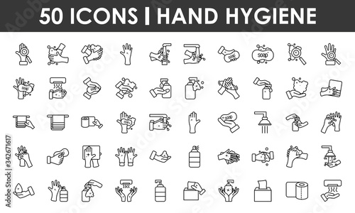 hand hygiene icon set, line style