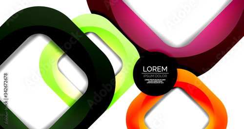 Square geometric vector abstract background, dynamic modern minimal template. Multicolored square shapes with round corners overlapping each other